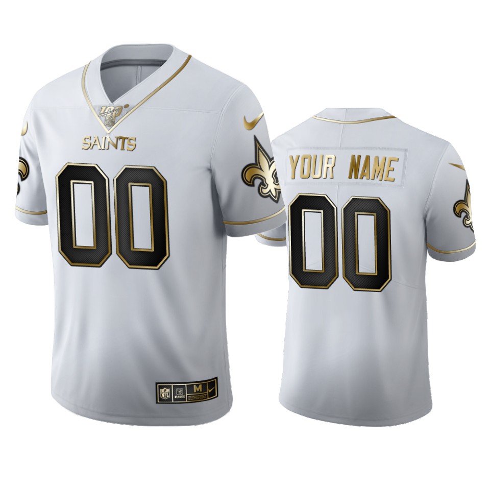 New Orleans Saints Custom Men's Nike White Golden Edition Vapor Limited NFL 100 Jersey