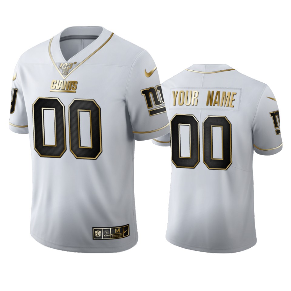 New York Giants Custom Men's Nike White Golden Edition Vapor Limited NFL 100 Jersey