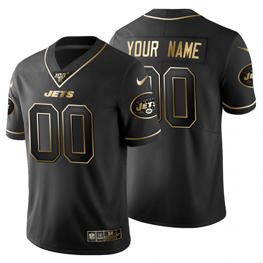 New York Jets Custom Men's Nike Black Golden Limited NFL 100 Jersey