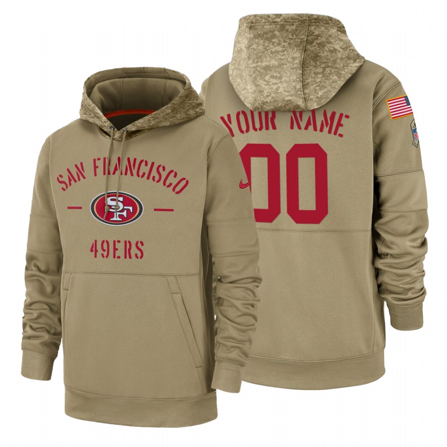 San Francisco 49ers Custom Nike Tan 2019 Salute To Service Name & Number Sideline Therma Pullover Hoodie