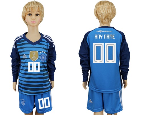 Germany Personalized Blue Long Sleeves Kid Soccer Country Jersey