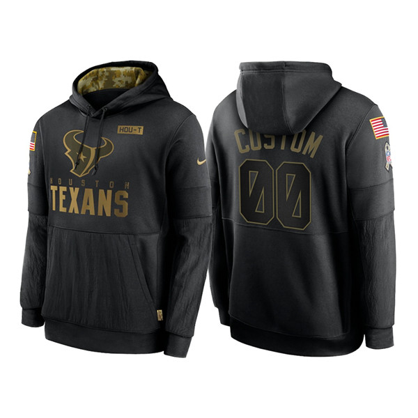 Men's Houston Texans 2020 Customize Black Salute to Service Sideline Therma Pullover Hoodie