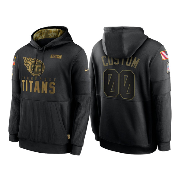 Men's Tennessee Titans 2020 Customize Black Salute to Service Sideline Therma Pullover Hoodie