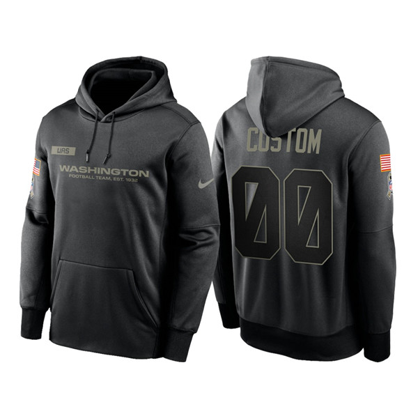 Men's Washington Redskins 2020 Customize Black Salute to Service Sideline Therma Pullover Hoodie