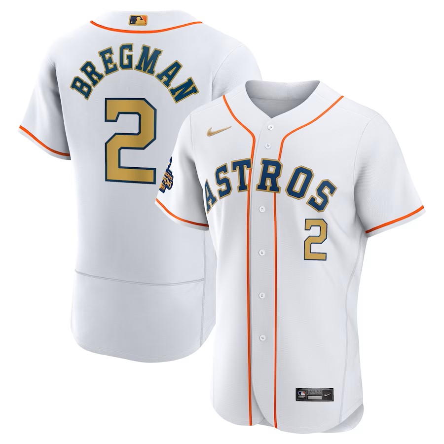 Men's Houston Astros Alex Bregman Nike White 2023 Gold Collection Authentic Player Jersey