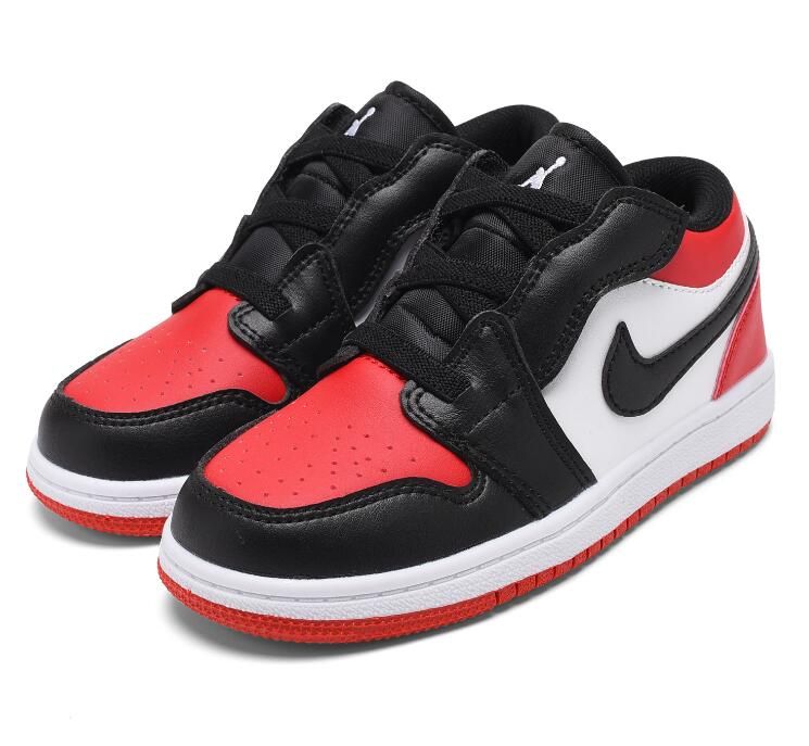 Kids Jordan 1 Low Velcro Straps Red Black