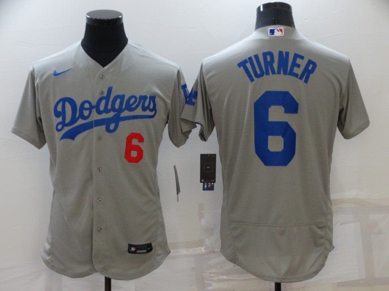 MLB Dodgers 6 Turner Grey Nike Flexbase Men Jersey