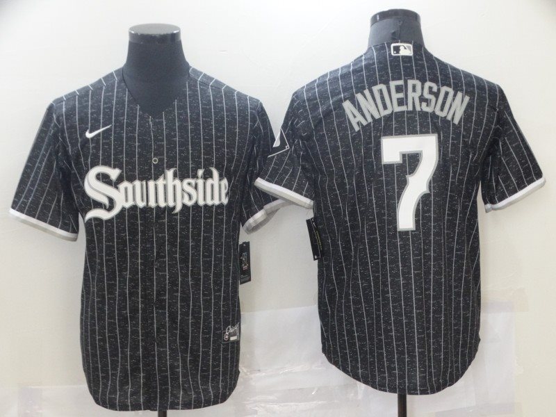 MLB White Sox Southside 7 Tim Anderson Black 2021 City Connect Nike Cool Base Men Jersey