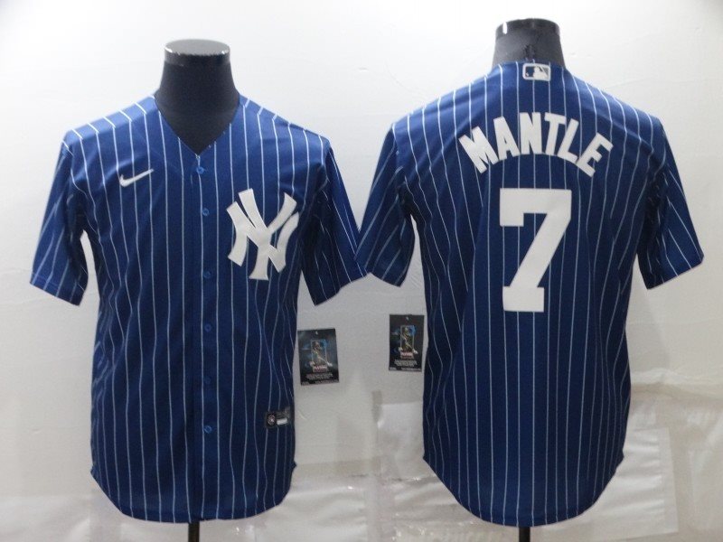 MLB Yankees 7 Mickey Mantle Blue Nike Cool Base Men Jersey