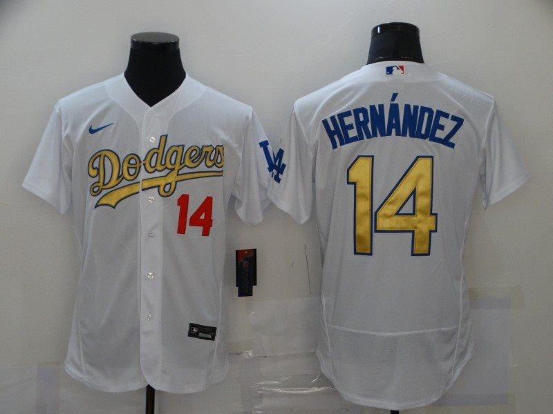 MLB Dodgers 14 Enrique Hernandez White Gold Flexbase Men Jersey