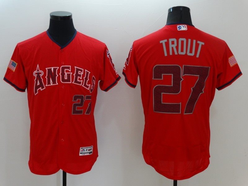 MLB Angels 27 Mike Trout Red Stars and Stripes Flexbase Men Jersey