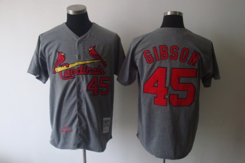 MLB Cardinals 45 Bob Gibson Grey 1967 Mitchell and Ness Throwback Men Jersey