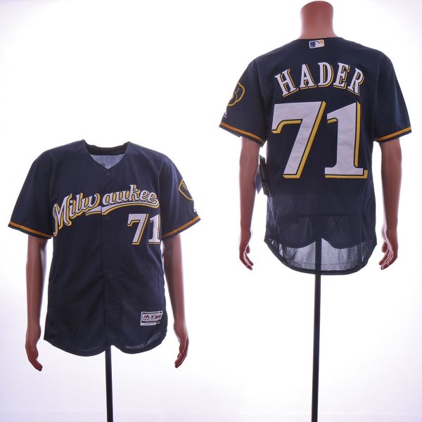 MLB Brewers 71 Josh Hader Navy Flexbase Men Jersey