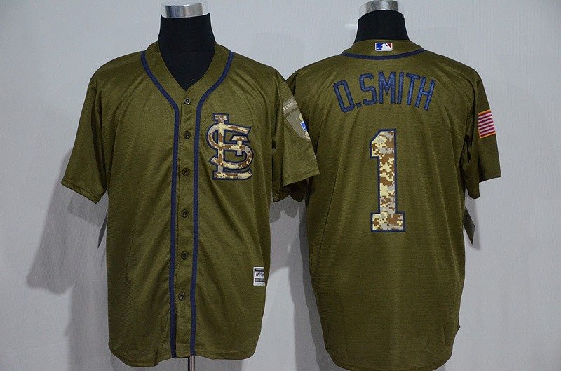 MLB Cardinals 1 Ozzie Smith Green Salute to Service Men Jersey