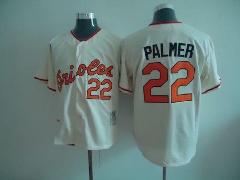 MLB Orioles 22 Jim Palmer Cream Mitchell and Ness Throwback Men Jersey