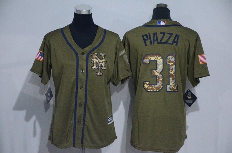 MLB Mets 31 Mike Piazza Green Salute to Service Women Jersey