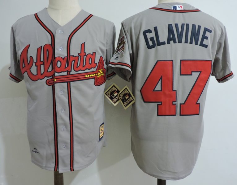 MLB Braves 47 Tom Glavine Gray Cooperstown Collection Men Jersey