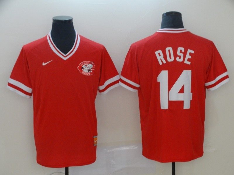 MLB Reds 14 Pete Rose Red Nike Cooperstown Collection Legend V-Neck Men Jersey