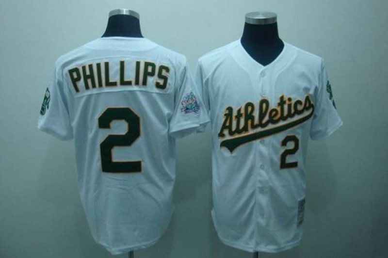 MLB Athletics 2 Tony Phillips White Mitchell and Ness Throwback Men Jersey