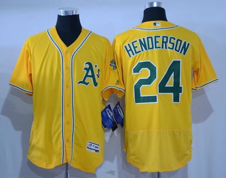 MLB Athletics 24 Rickey Henderson Retired Yellow 2016 Flexbase Men Jersey
