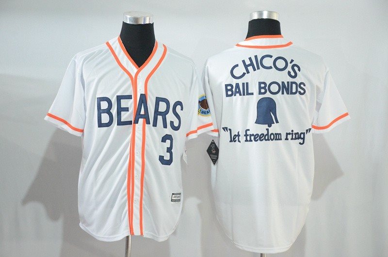 Bad News Bears Button Down 3 Kelly Leak White Movie Stitched Baseball Jersey