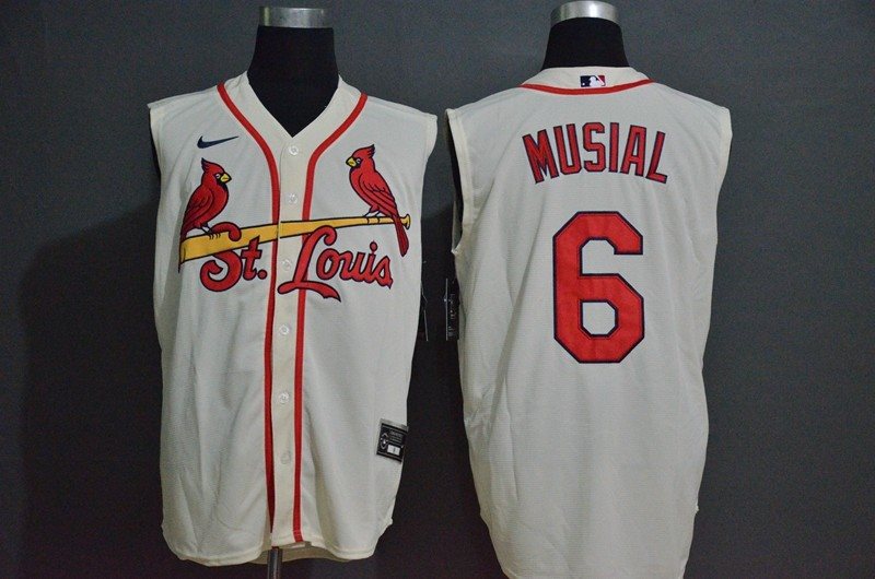 MLB Cardinals 6 Stan Musial Cream Nike Cool Base Sleeveless Men Jersey
