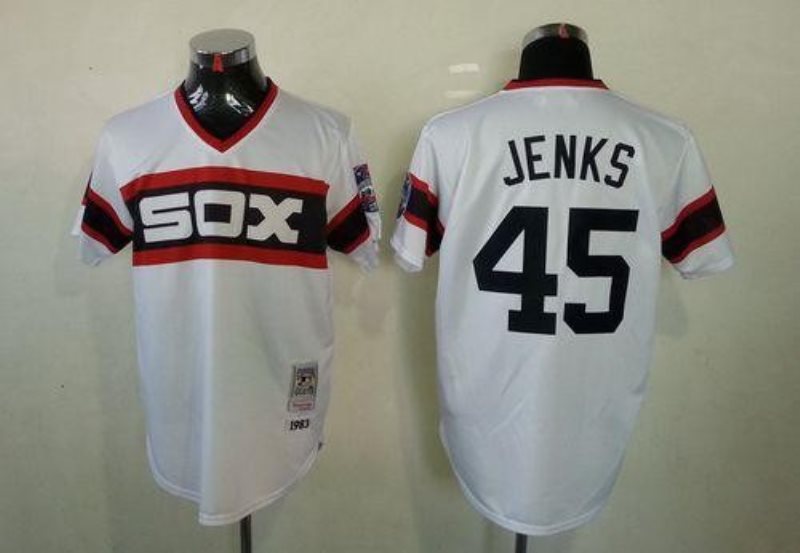 MLB White Sox 45 Bobby Jenks White 1983 Mitchell and Ness Throwback Men Jersey
