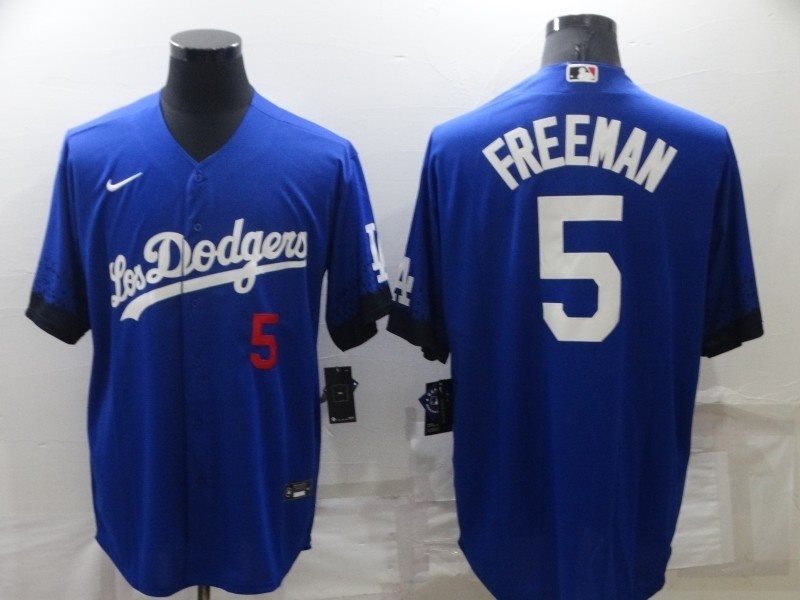 MLB Dodgers 5 Freddie Freeman Royal 2021 City Connect Cool Base Men Jersey