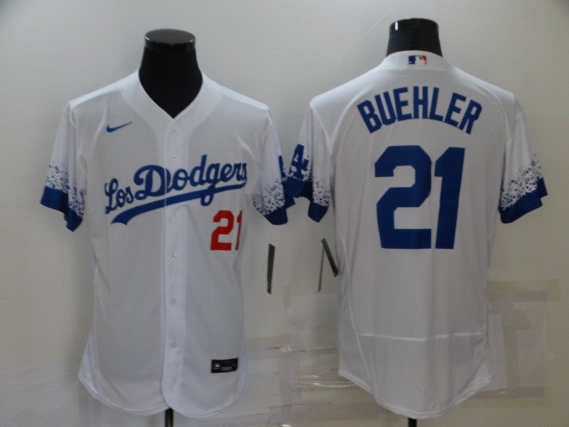 MLB Dodgers 21 Walker Buehler White 2021 City Connect Flexbase Men Jersey