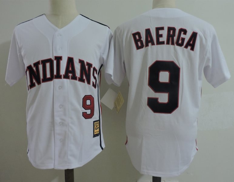 MLB Indians 9 Carlos Baerga White Throwback Men Jersey