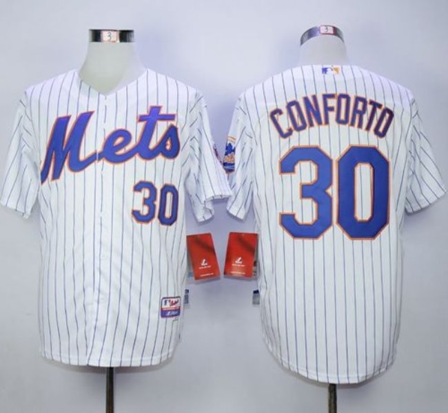 MLB Mets 30 Michael Conforto White(Blue Strip) Cool Base Men Jersey