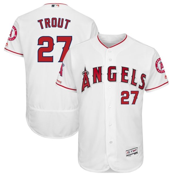 MLB Angels 27 Mike Trout White 150th Patch Flexbase Men Jersey
