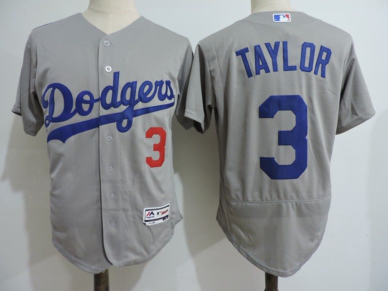 MLB Dodgers 3 Chris Taylor Gray Flexbase Men Jersey