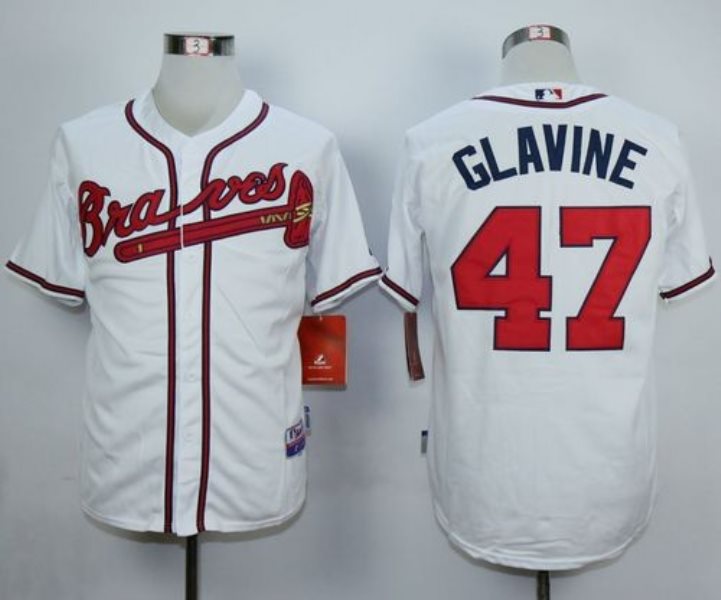 MLB Braves 47 Tom Glavine White 75th Anniversary Commemorative Patch Men Jersey
