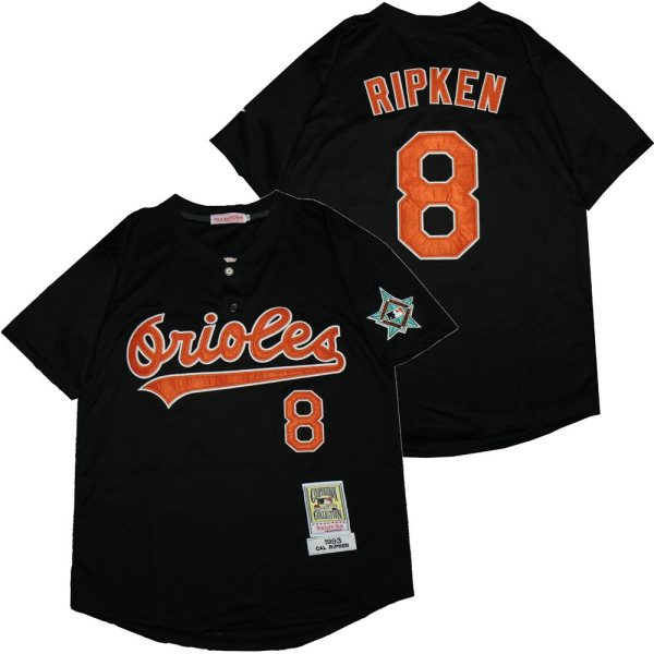 MLB Orioles 8 Cal Ripken Jr Black 1993 Cooperstown Collection Men Jersey