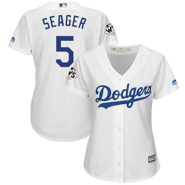 MLB Dodgers 5 Corey Seager White 2017 World Series Bound Cool Base Women Jersey