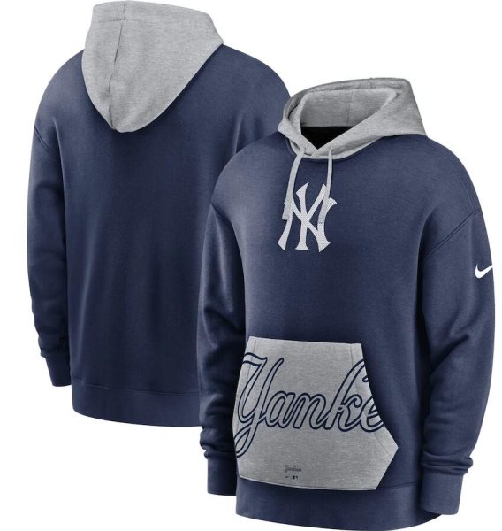 MLB New York Yankees Nike Navy Gray Heritage Tri Blend Pullover Hoodie