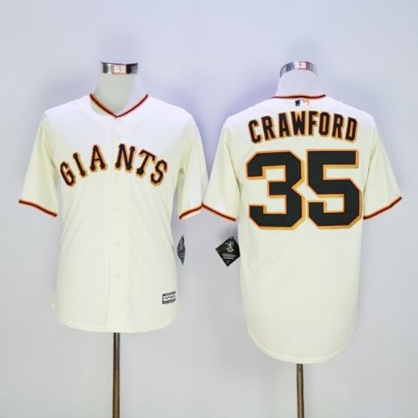 MLB Giants 35 Brandon Crawford Cream New Cool Base Men Jersey