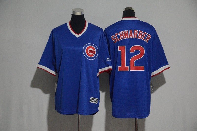 MLB Cubs 12 Kyle Schwarber Blue Throwback Cool Base Youth Jersey