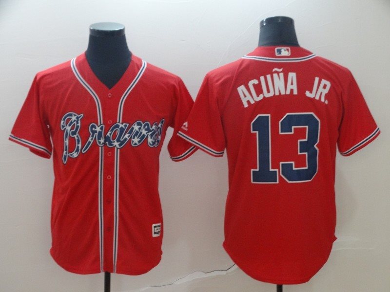 MLB Braves 13 Ronald Acuna Jr. Red Cool Base Men Jersey