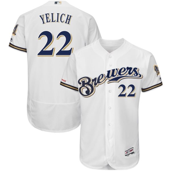 MLB Brewers 22 Christian Yelich White 150th Patch Flexbase Men Jersey