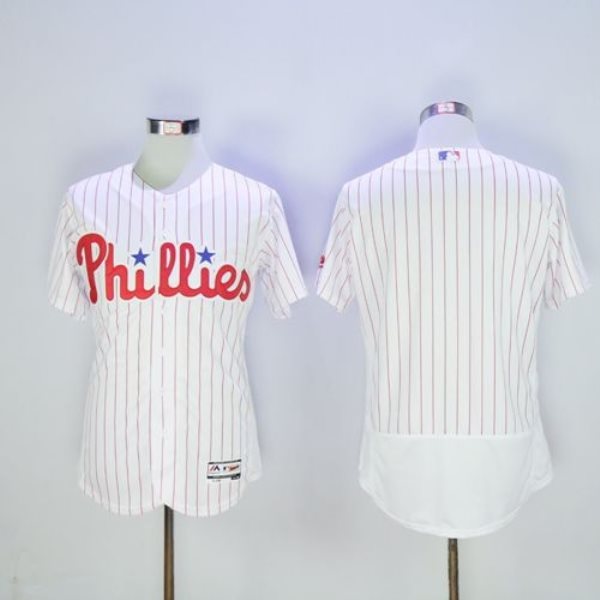 MLB Phillies Blank White with Red Strip Flexbase Men Jersey