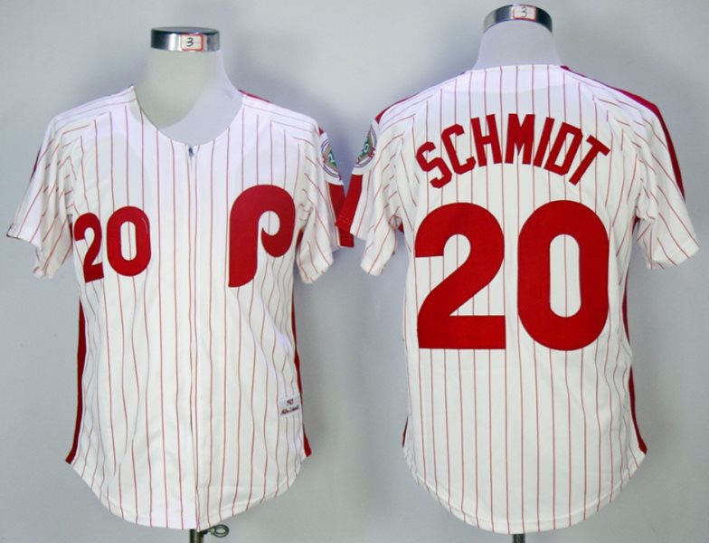 MLB Phillies 20 Mike Schmidt White 1983 Mitchell & Ness Throwback Men Jersey