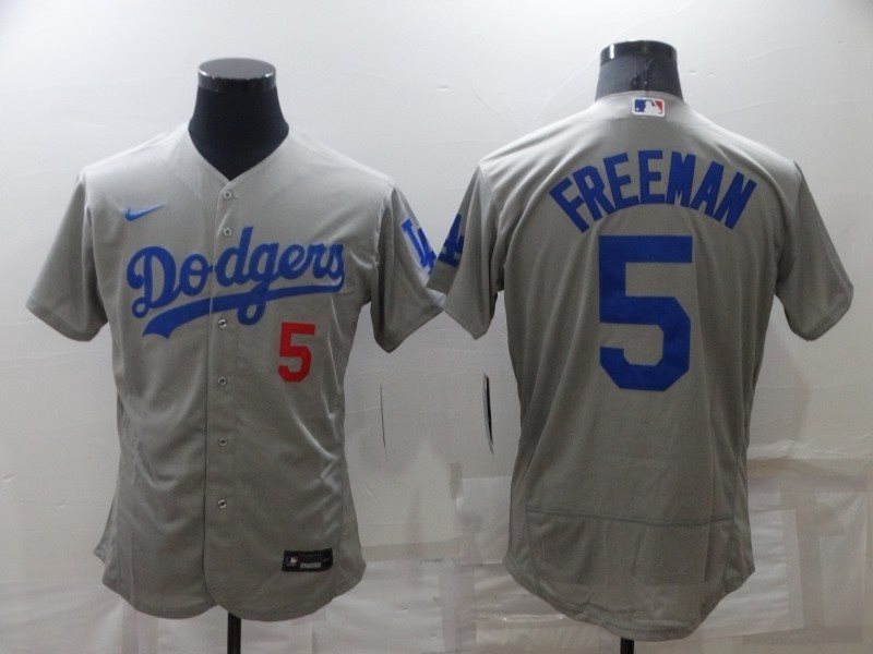 MLB Dodgers 5 Freddie Freeman Grey Flexbase Men Jersey