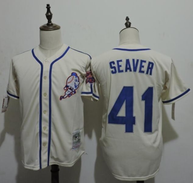 MLB Mets 41 Tom Seaver Cream Throwback Men Jersey
