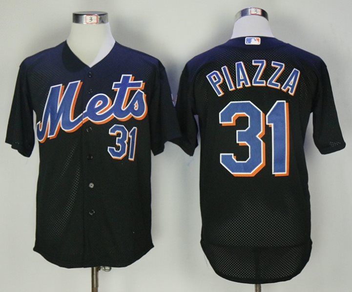 MLB Mets 31 Mike Piazza Black 2000 BP Men Jersey