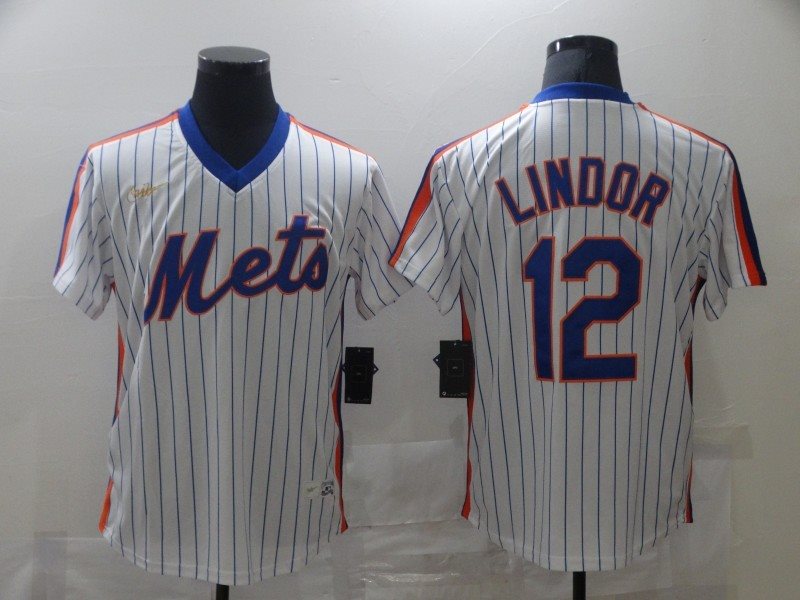 MLB Mets 12 Francisco Lindor White Nike Cool Base Men Jersey