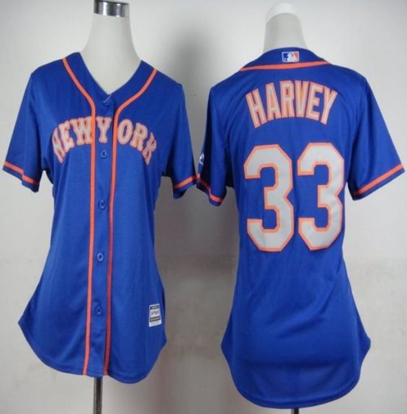 MLB Mets 33 Matt Harvey Blue Grey Alternate Road Women Jersey