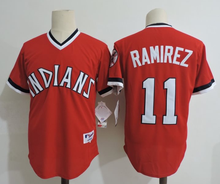 MLB Indians 11 Jose Ramirez Red Cooperstown Collection Throwback Men Jersey