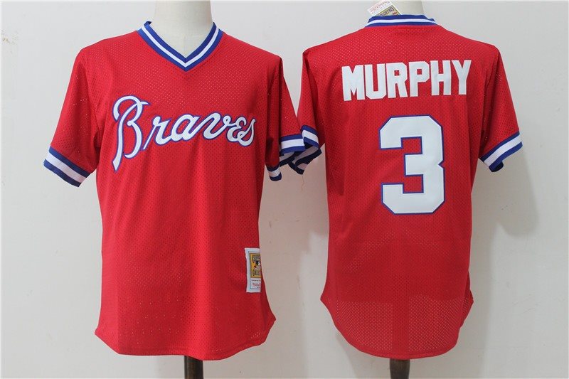 MLB Braves 3 Dale Murphy Red 1980 Mitchell and Ness Men Jersey